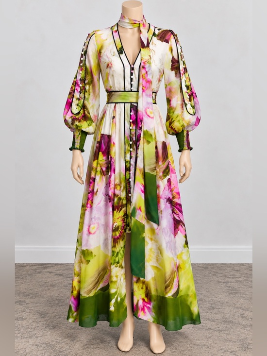 Karen Millen Dresses & Skirts - Karen Millen Petite Size 8 Floral Viscose Maxi Dress Green Pink Floral